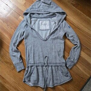 Abercrombie Fitch hoodie athleisure top Deep V-neck Pockets Comfy Gym Grey